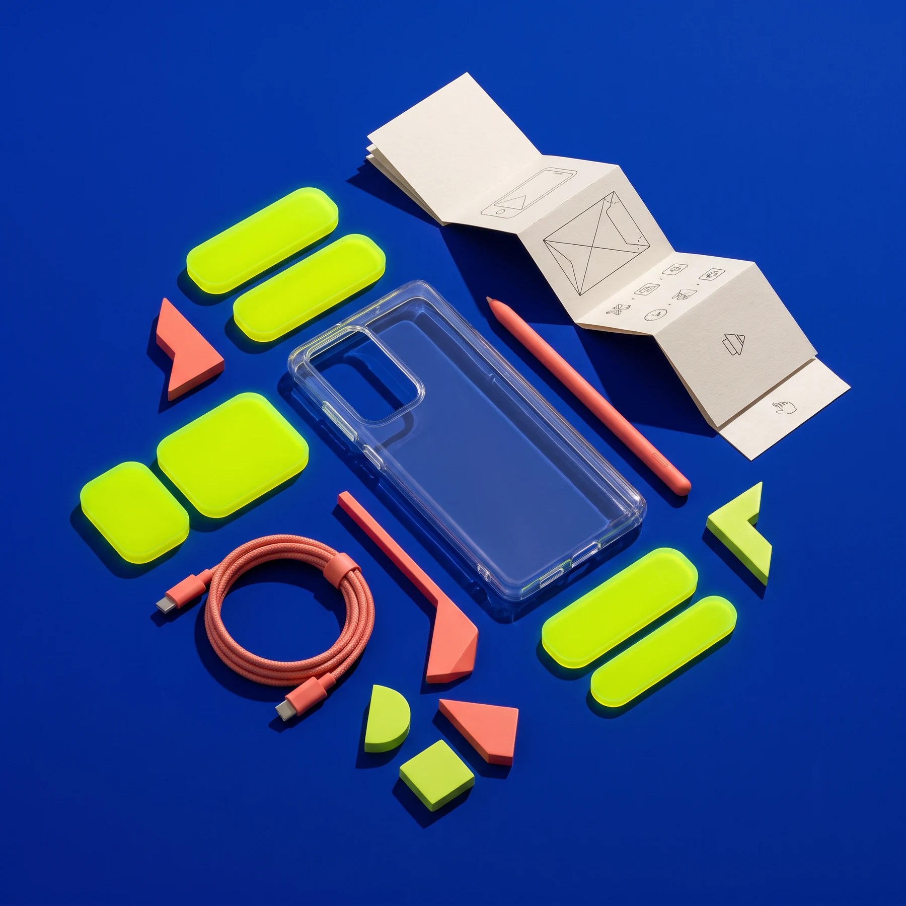 Mobile prototype components on a blue surface
