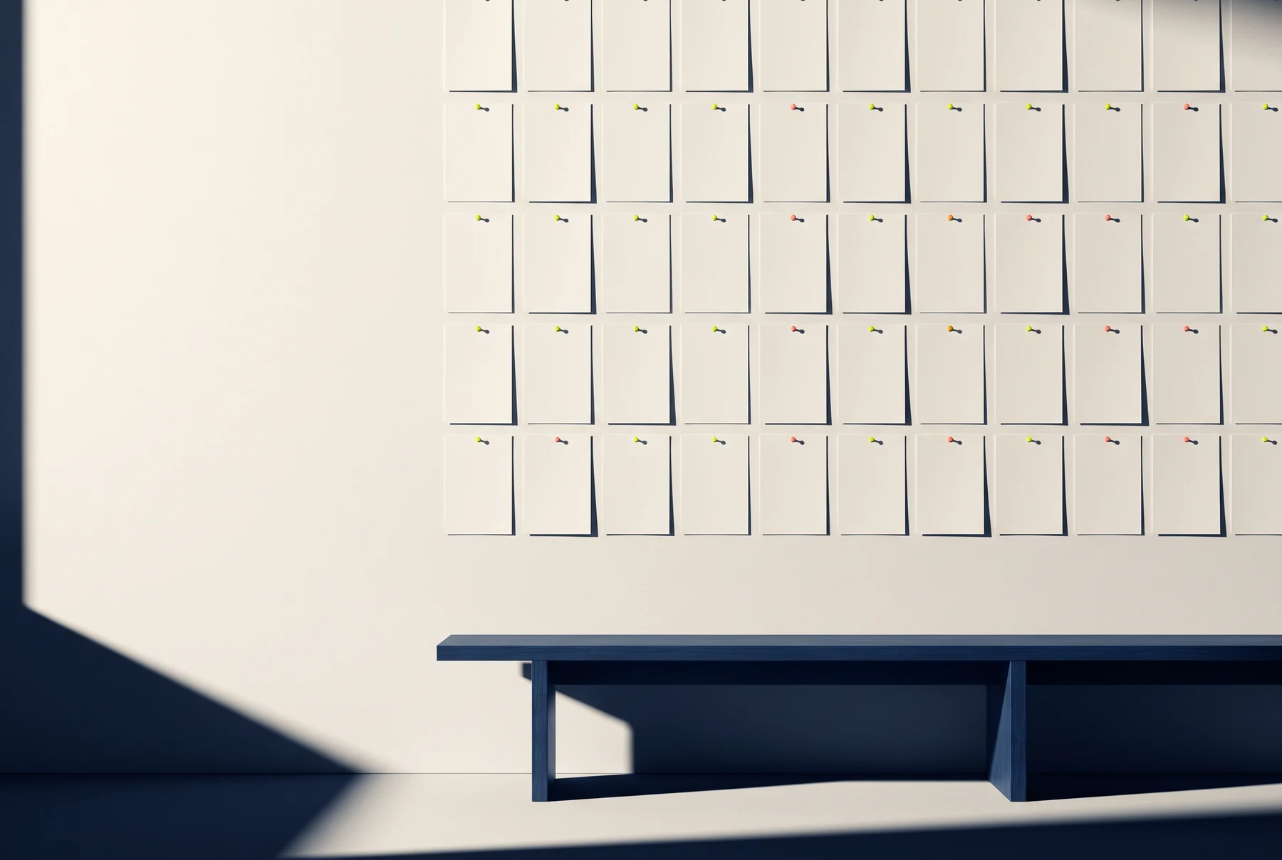 Prototype cards arranged on a studio wall